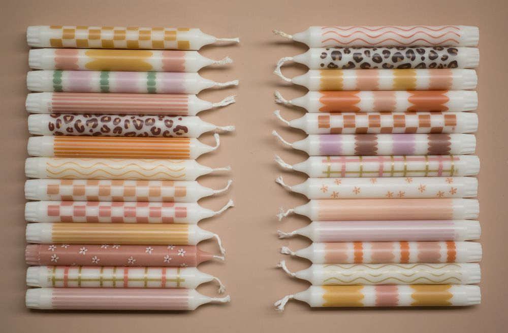Stabkerzen Set retro Motiv pastell 4-er Set