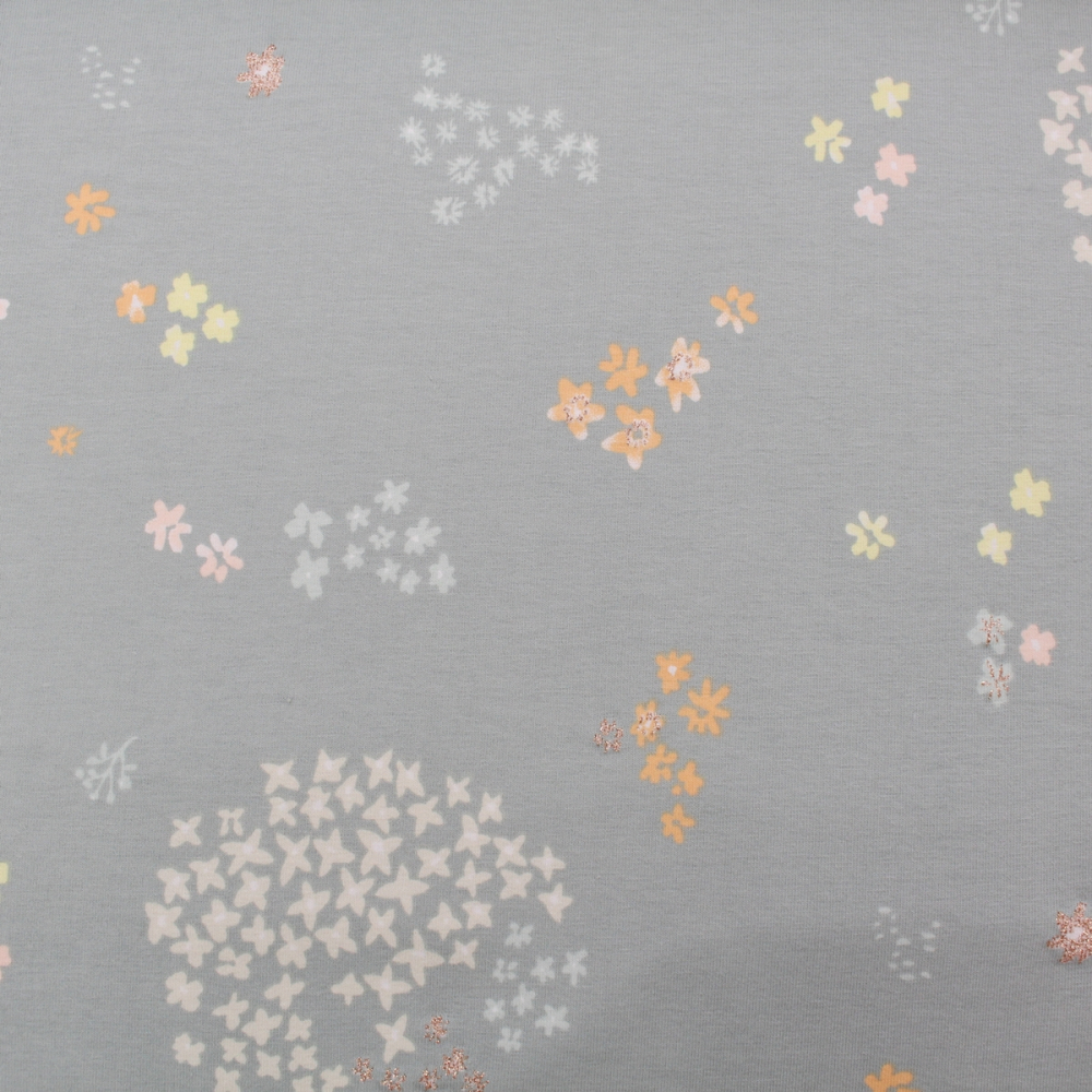 Jerseystoff / Druckstoff Crafted Nature Blumen grau metallic von RICO Design
