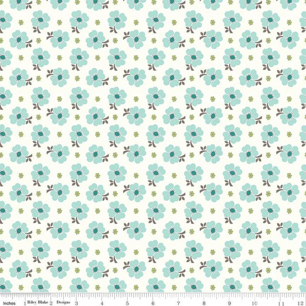 Baumwollstoff verstreute Blumen türkis / cloud  "Bee Vintage" von Riley Blake 2023