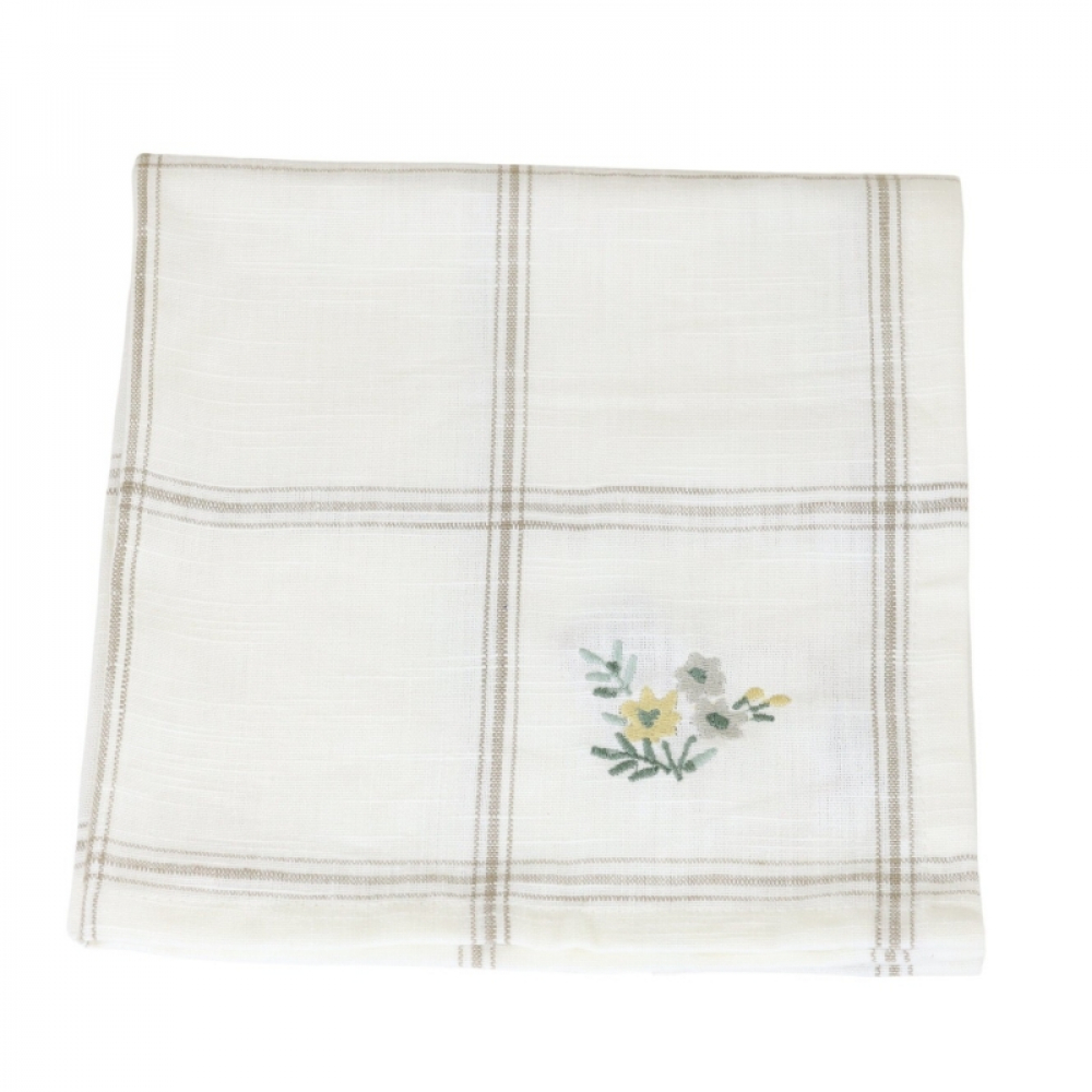 Stoff Servietten Alma weiß / beige mit Blumenstickerei von Strömshaga