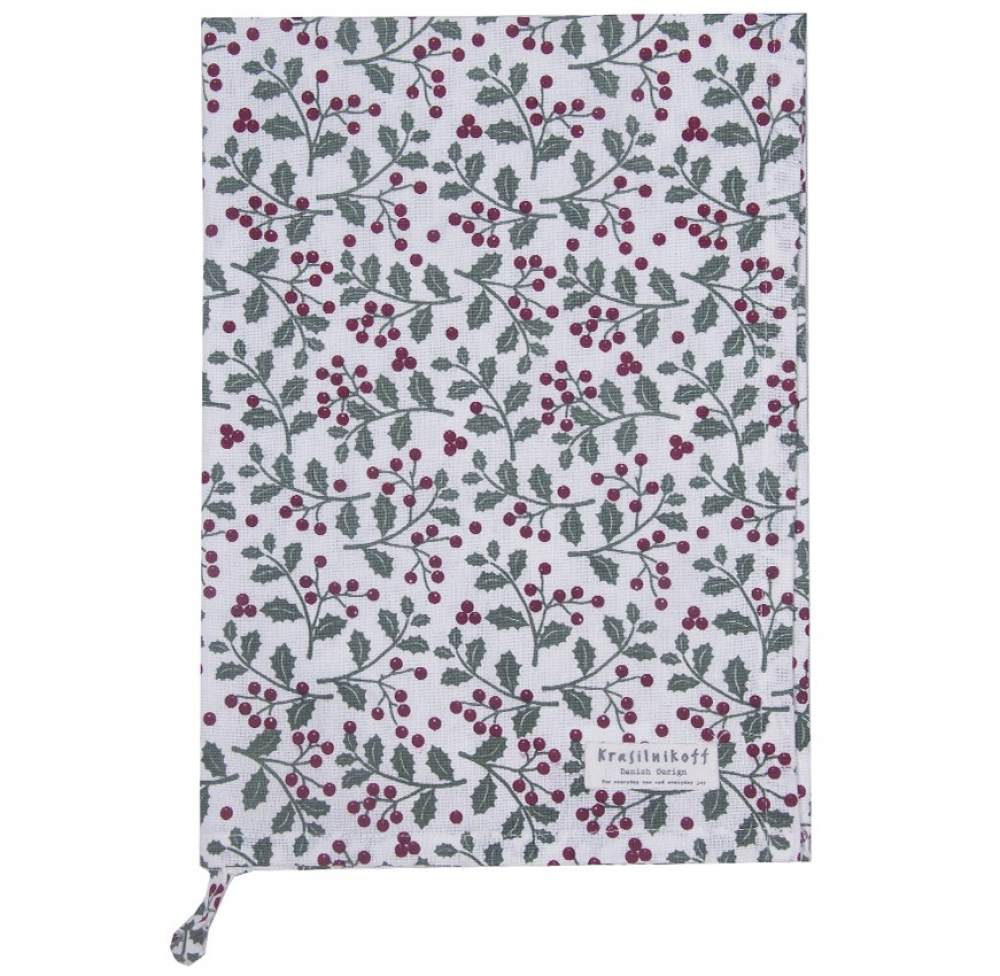 Geschirrtuch Christmas Holly green von Krasilnikoff