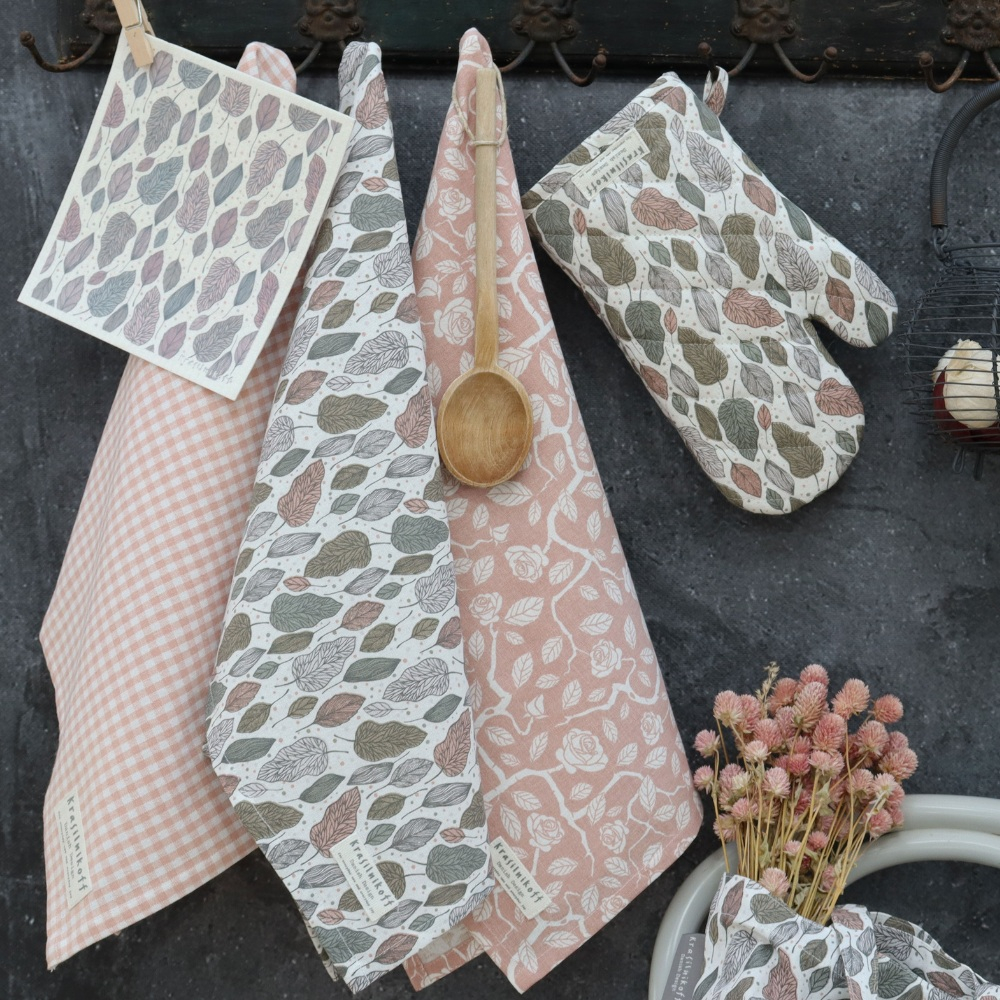 Geschirrtuch Blätter rose / Leaves rose