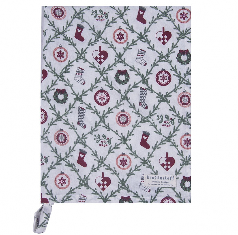 Geschirrtuch mit Weihnachtsornamenten von Krasilnikoff