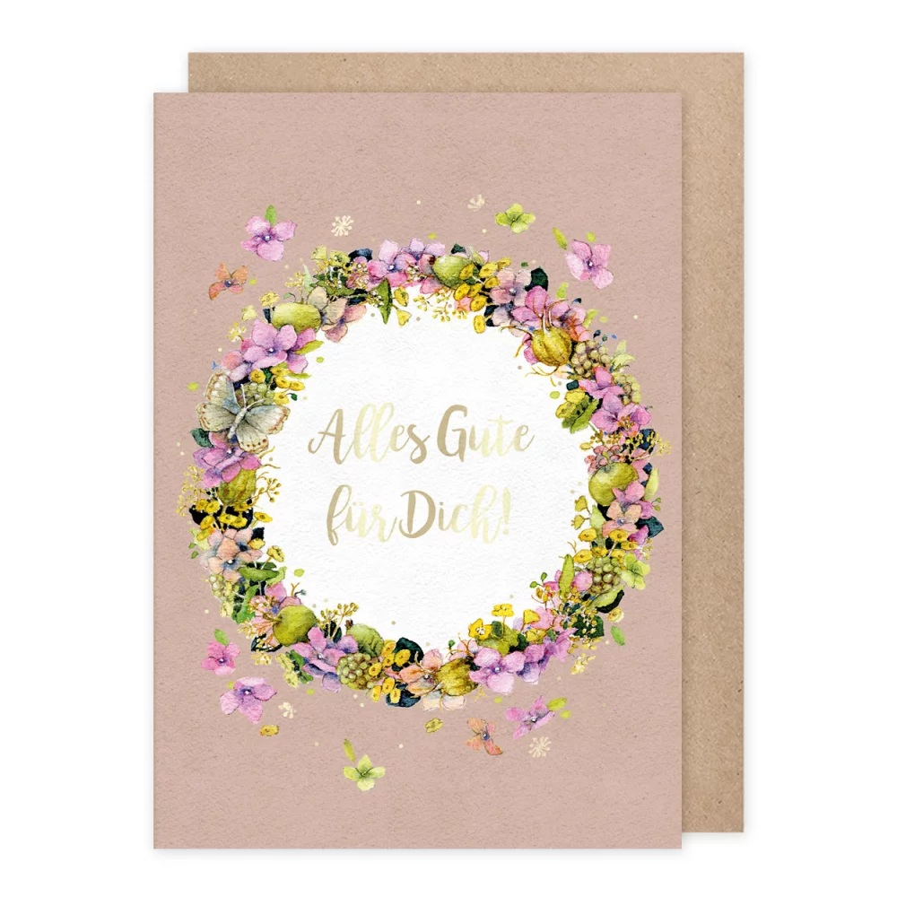 Karte Alles Gute für dich mit zartem Blumenkranz und Goldschrift  aus der Naturliebe-Serie von Grätz Verlag bestellen