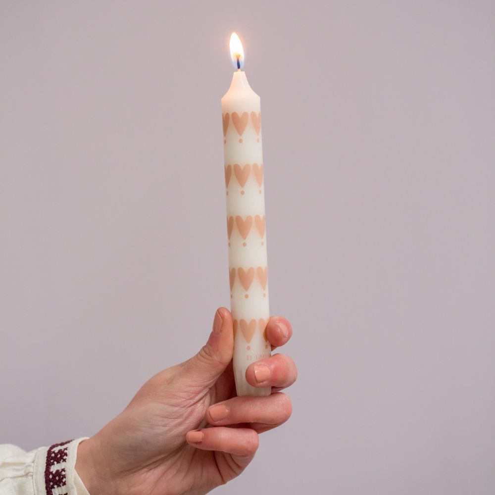 Stabkerze mit Herzen - beige