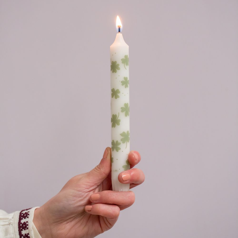 Stabkerze mit Kleeblatt - Glückskerze