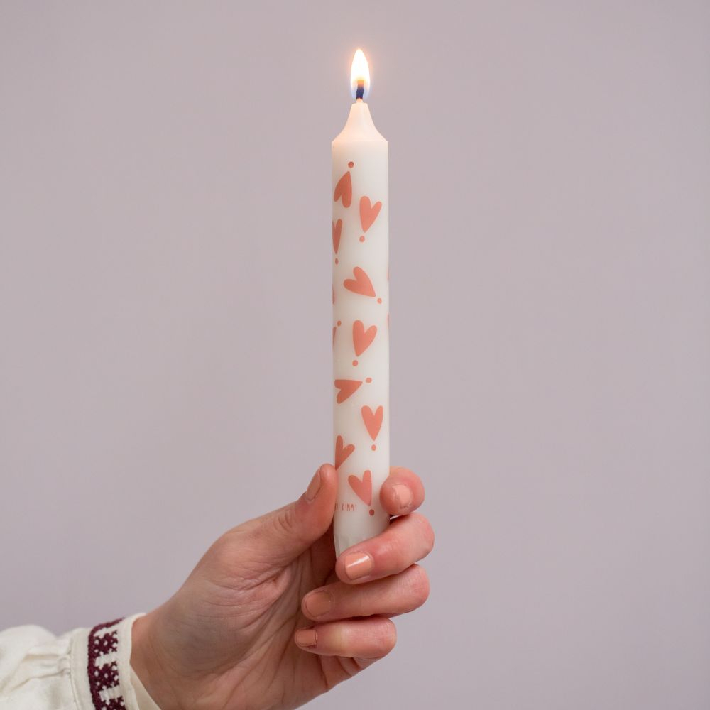 Stabkerze mit Herzen - puder