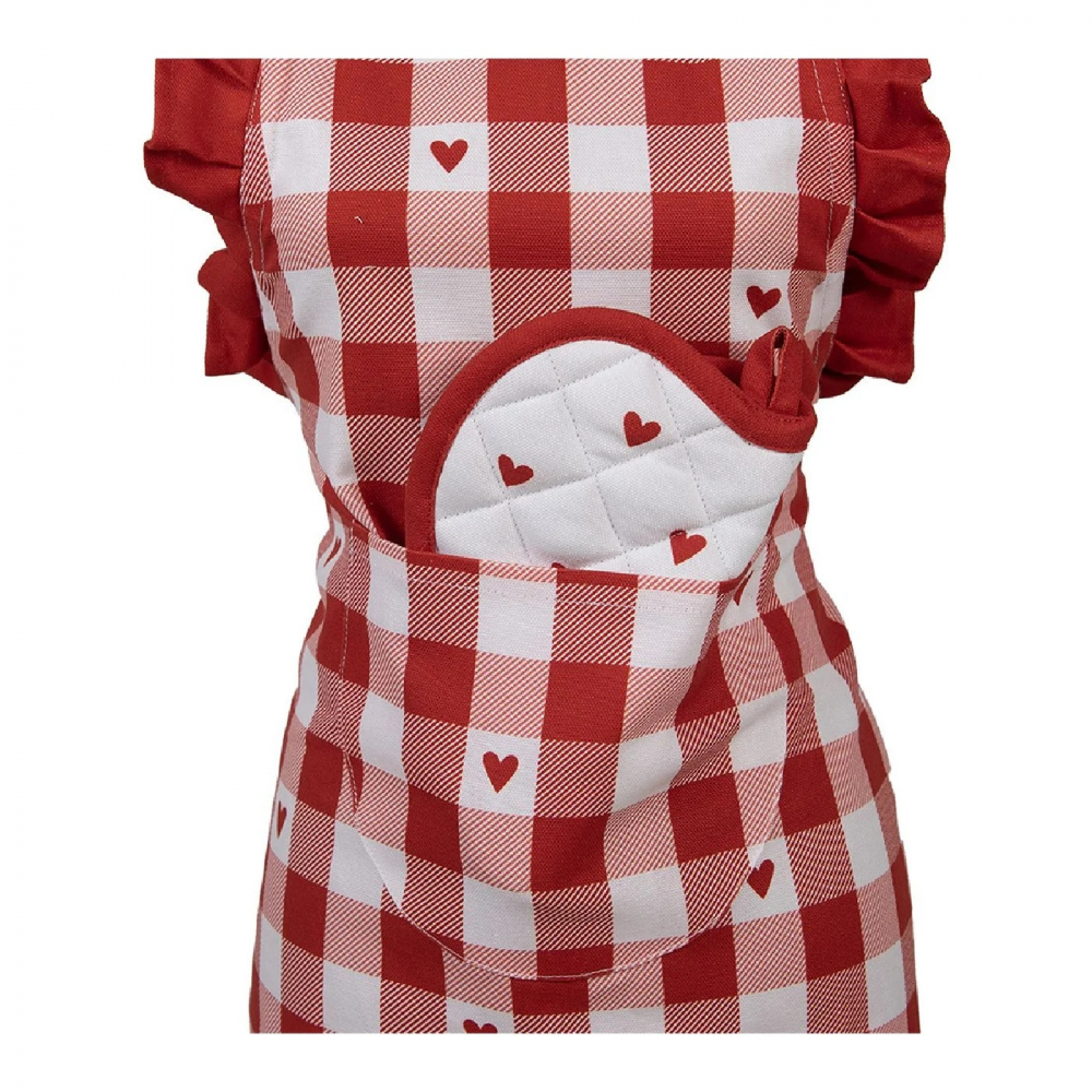 Kinder-Küchenschürze "rot kariert Herzen" aus Baumwolle von Clayre & Eef