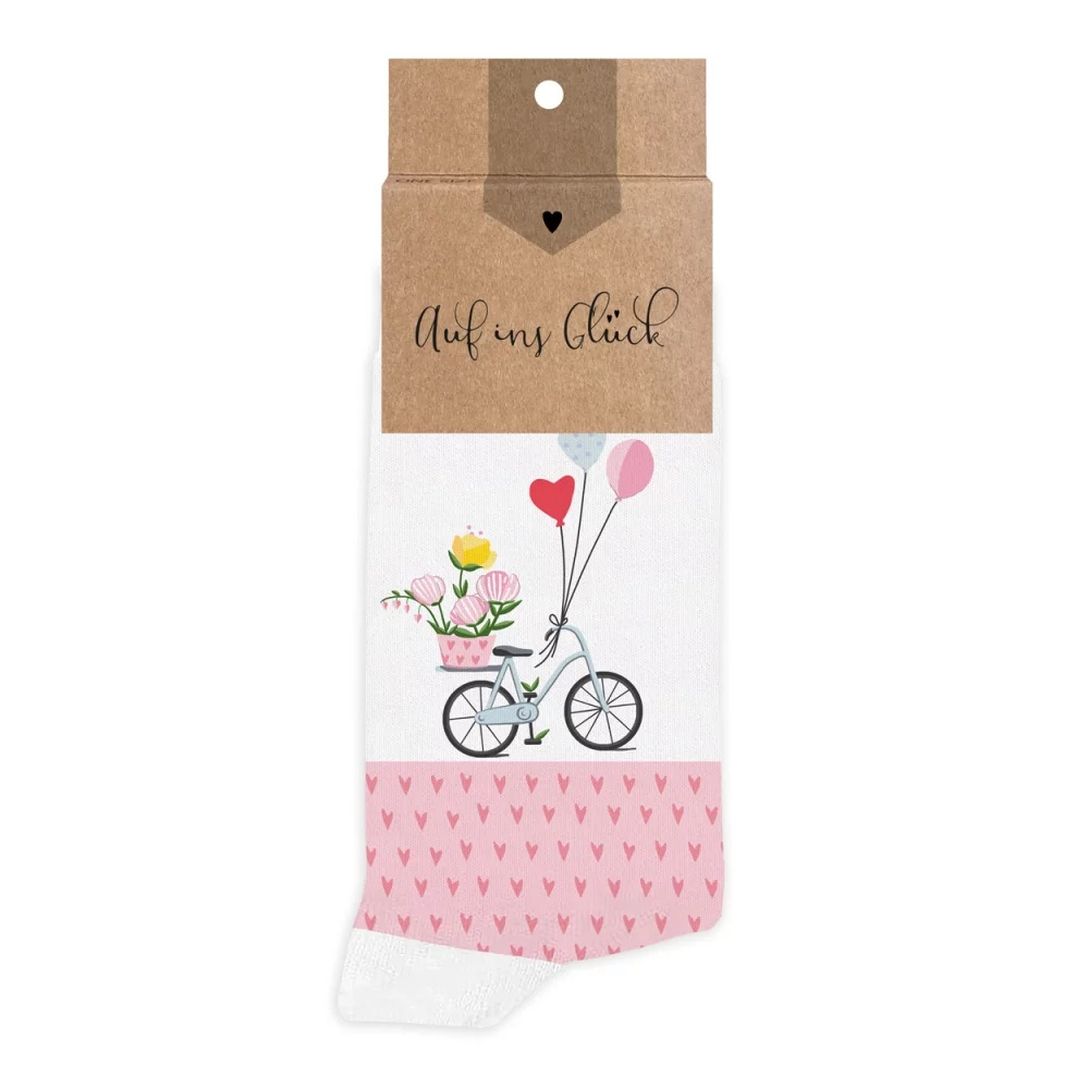 Lieblingssocken „Auf ins Glück“ mit Fahrrad-Motiv und Blumen von Grätz Verlag hier bestellen