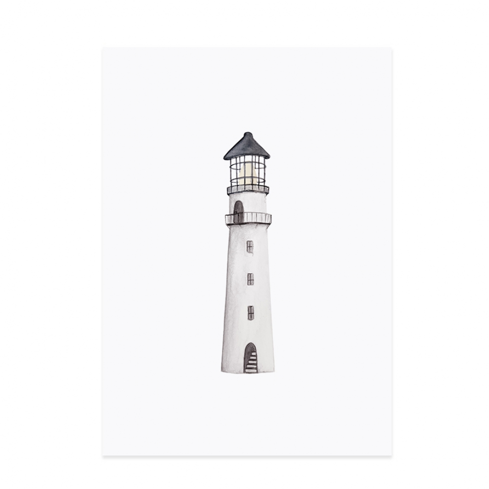 Postkarte Aquarell Leuchtturm von Eulenschnitt 