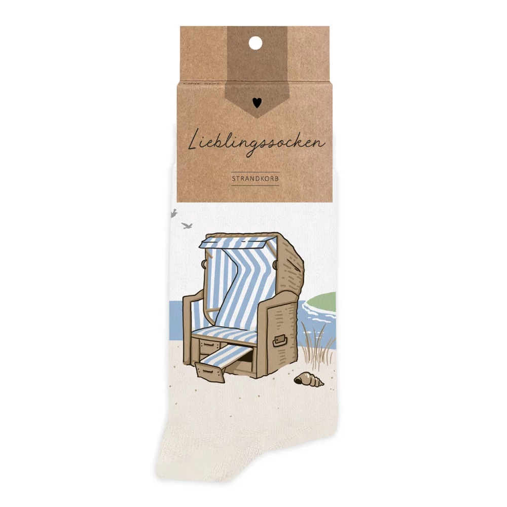socken strand mit motiv strandkorb und muscheln in einheitsgröße 38–44 bestellen hier im Shop