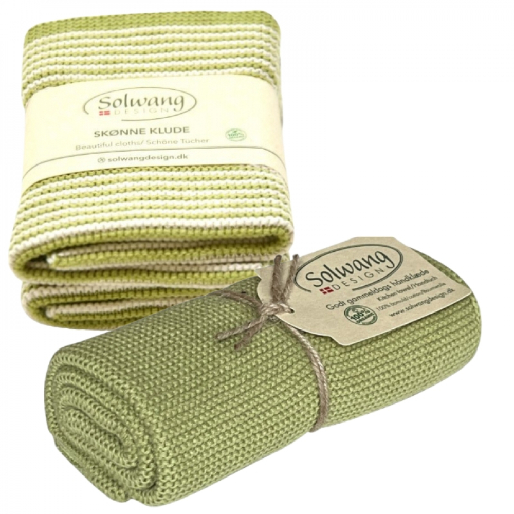Solwang Wischtücher 2er Set  mit Handtuch Natur / Moosgrün Streifen von Solwang Design