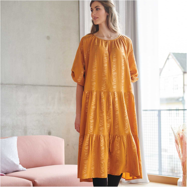 Krinkelmusselin senfgelb / braun - gold von RICO Design