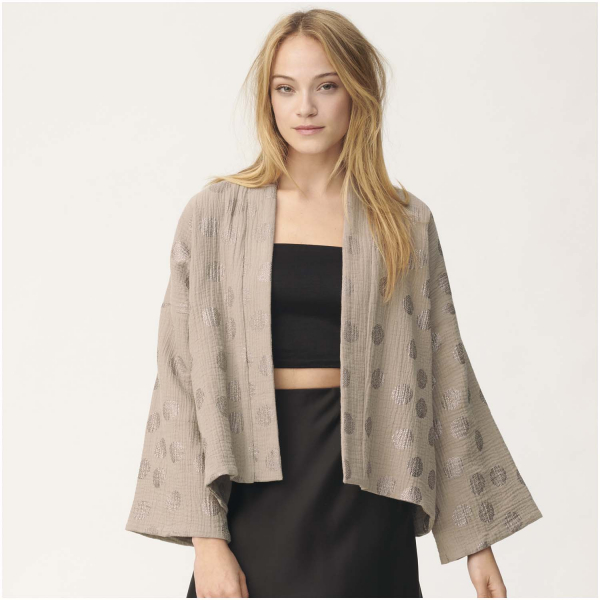 Krinkelmusselin "Sakura taupe hot foil gepunktet" von RICO Design
