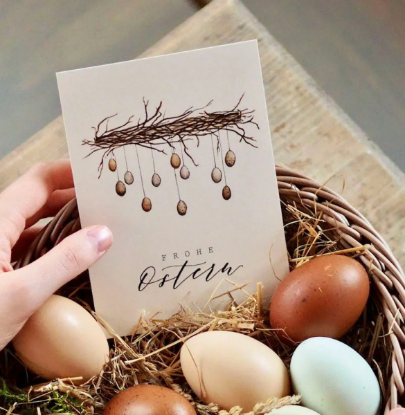 Frohe Ostern Karten Eierkranz Aquarell