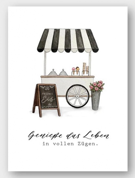 Postkarte Aquarell mit "Eiswagen" - Genieße das Leben von Frollein Lücke