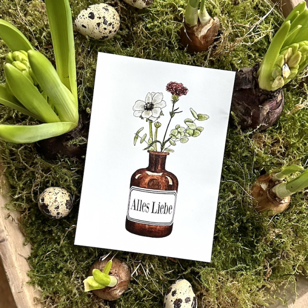 Postkarte Aquarell mit Geburtstags - Blumen "Alles Liebe" von Frollein Lücke