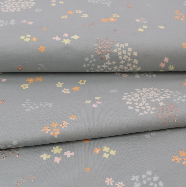 Jerseystoff / Druckstoff Crafted Nature Blumen grau metallic von RICO Design