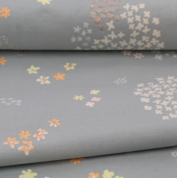 Jerseystoff / Druckstoff Crafted Nature Blumen grau metallic von RICO Design