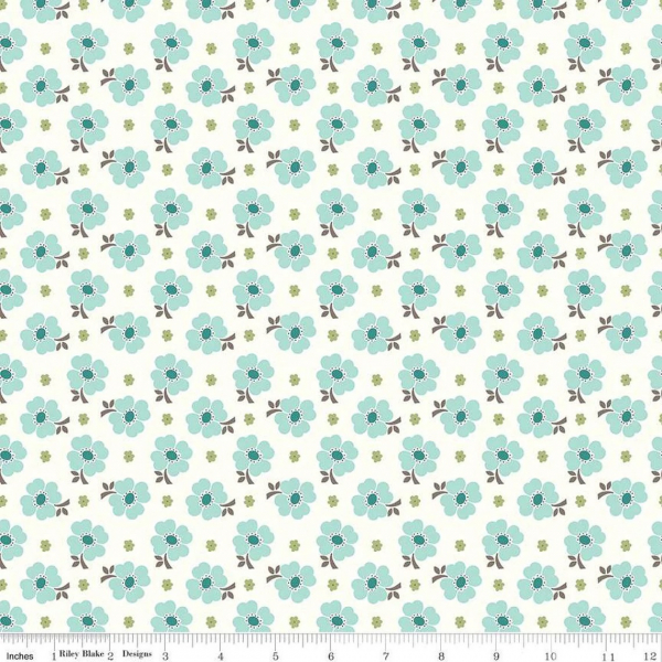 Baumwollstoff verstreute Blumen türkis / cloud  "Bee Vintage" von Riley Blake 2023