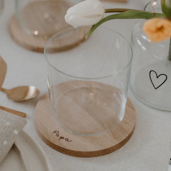 Reduziertes 2er Set Eulenschnitt Becher Papa und Eulenschnitt Holzuntersetzer jetzt bestellen