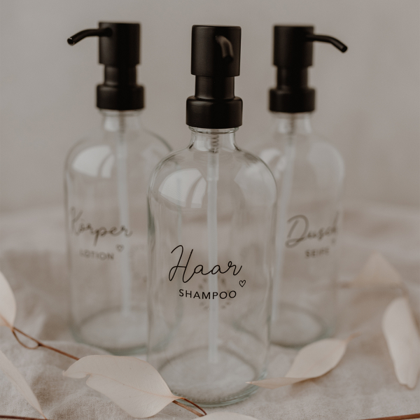 Seifenspender aus Glas Haarshampoo 500 ml transparent von Eulenschnitt