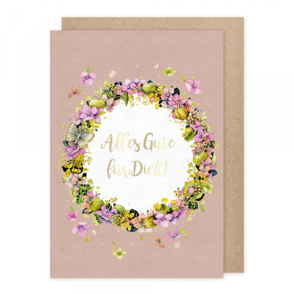 Karte Alles Gute für dich mit zartem Blumenkranz und Goldschrift  aus der Naturliebe-Serie von Grätz Verlag bestellen