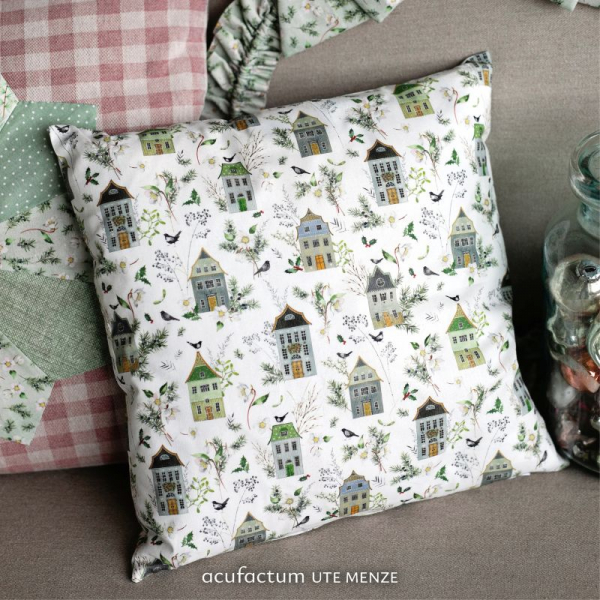 Baumwollstoff "Häuser und Wintergrün" von acufactum