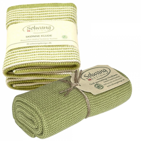 Solwang Wischtücher 2er Set  mit Handtuch Natur / Moosgrün Streifen von Solwang Design