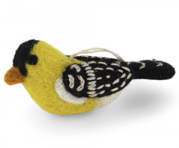 Anhänger Vogel Stieglitz aus Filz schwarz / gelb von Gry Sif