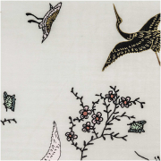Baumwollstoff JARDIN JAPONAIS Kraniche Gold grau