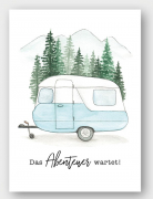 Postkarte Aquarell mit Wohnwagen / Camper 