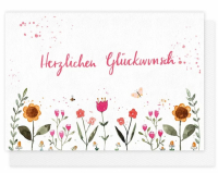 Alles Gute Karte mit Blumenwiese und Goldprägung – Klappkarte 