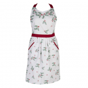 Küchenschürze 70x85 cm Weiß Rot Baumwolle Stechpalmenblätter BBQ-Schürze