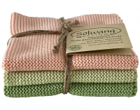3 Stück gestrickte BIO Wischtücher in staubigem Grün und Puder Kombi von Solwang Design
